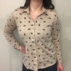 Vintage 70s Birds Button Down Top